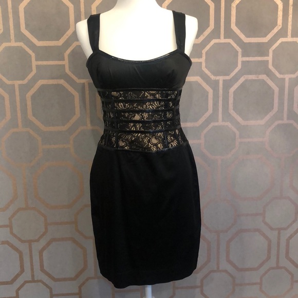 Bebe Matte Satin and Lace Dress - Picture 2 of 4